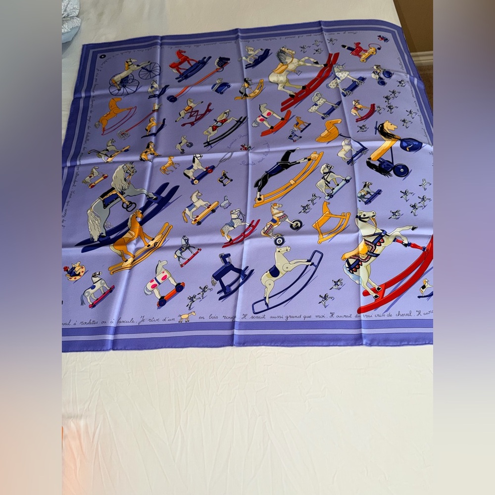 HERMES Silk Scarf- Raconte-Moi le Cheval Carre 90 Lavender Blue Multicolor